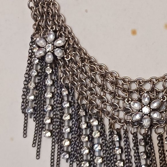 Vintage Fashion Bug Chainmail Bib Necklace with Chain Fringe and Rhinestone - Picture 5 of 10